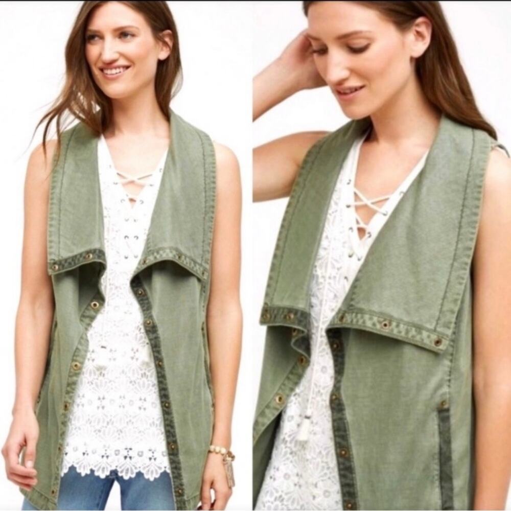 Anthropologie Marrakech Tombolo Vest in Natural Green